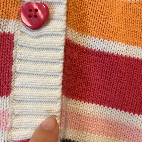Colorful Striped Girl’s Collared Cardigan with Heart Buttons - Picture 5 of 5